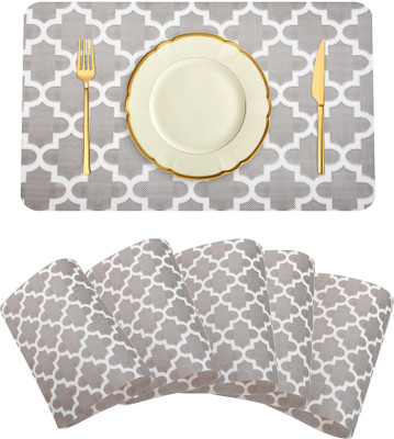 KUBER INDUSTRIES Rectangular Pack of 6 Table Placemat(Grey, PVC)
