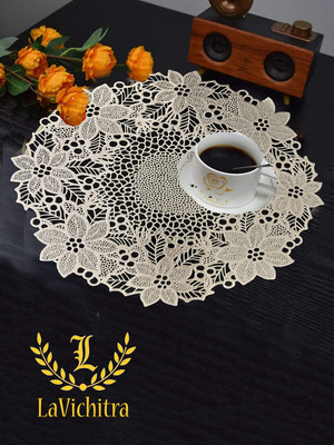 LaVichitra Round Pack of 6 Table Placemat(Gold, PVC)