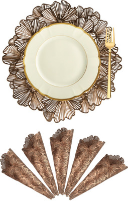 KUBER INDUSTRIES Round Pack of 6 Table Placemat(Gold, Leather)