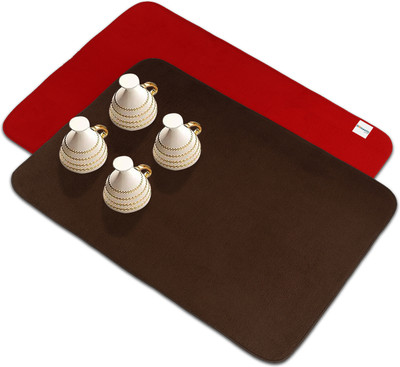 HOMESTIC Rectangular Pack of 2 Table Placemat(Red, Brown, Microfibre)