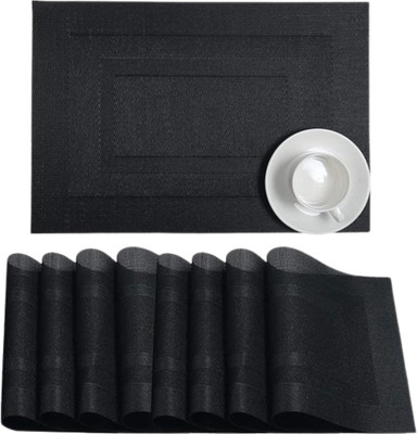 Naidev Rectangular Pack of 8 Table Placemat(Black, PVC)