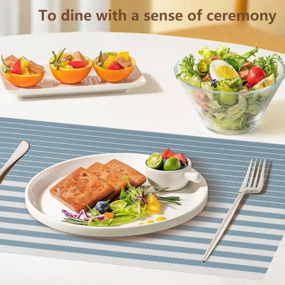 Dobzla Rectangular Pack of 4 Table Placemat(Light Blue, White, PVC)
