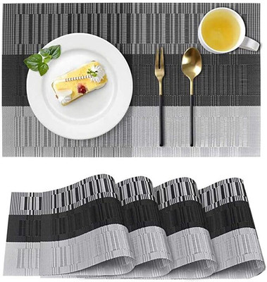 HIINFOITIC Rectangular Pack of 6 Table Placemat(Black, Silver, PVC)
