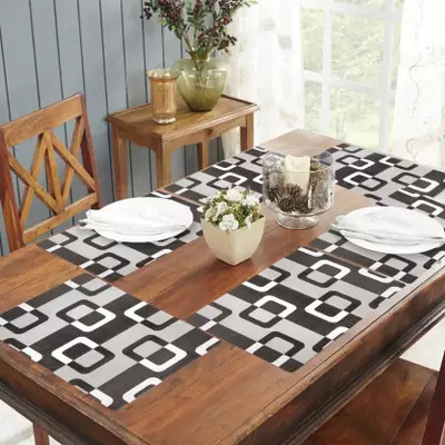 Crosmo Rectangular Pack of 6 Table Placemat(Black, PVC)