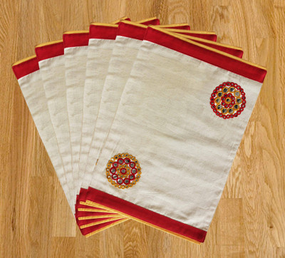 Dekor World Rectangular Pack of 6 Table Placemat(Red, Yellow, Cotton)