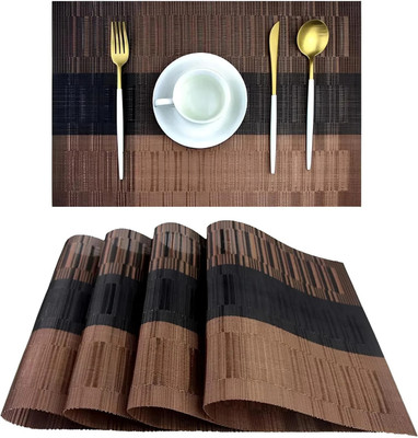 Dobzla Rectangular Pack of 4 Table Placemat(Brown, Black, PVC)
