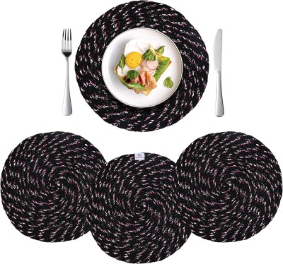 Heart Home Round Pack of 4 Table Placemat(Black, Cotton)