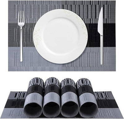 CherryBox Rectangular Pack of 4 Table Placemat(Silver, Black, PVC)