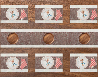 Bhaguji Rectangular Pack of 7 Table Placemat(Brown, PVC)