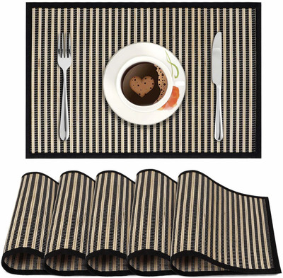 HOKiPO Rectangular Pack of 6 Table Placemat(Black, Brown, Natural Bamboo)
