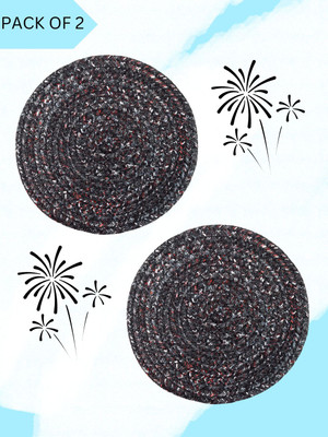 LADLI JEE Round Pack of 2 Table Placemat(Black, Grey, Polyester)