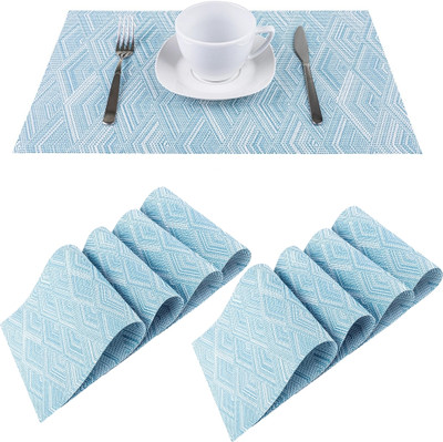 KitchEase Rectangular Pack of 8 Table Placemat(Light Blue, White, PVC)