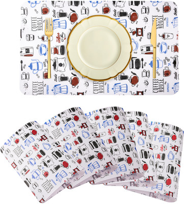 KUBER INDUSTRIES Rectangular Pack of 6 Table Placemat(Blue, PVC)