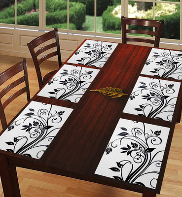 SANRAKSSHAN Rectangular Pack of 6 Table Placemat(White, Black, PVC)