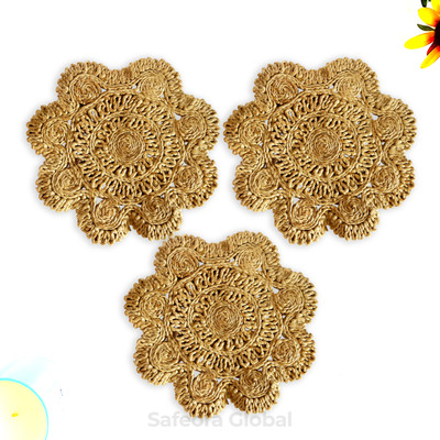 Safeora Global Round Pack of 3 Table Placemat(Beige, Jute)