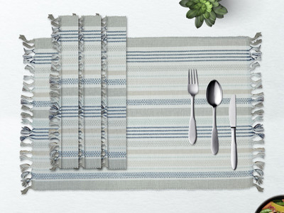 Home Colors Rectangular Pack of 4 Table Placemat(Grey, Beige, Cotton)