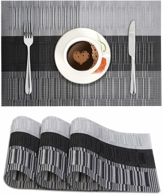 LooMantha Rectangular Pack of 4 Table Placemat(Grey, PVC)