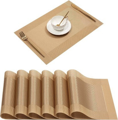 Ronni Rectangular Pack of 6 Table Placemat(Gold, PVC)
