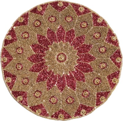 FLI HAUT Round Pack of 1 Table Placemat(Maroon, Gold, Silk)