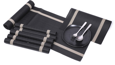 Bhaguji Rectangular Pack of 7 Table Placemat(Black, PVC)