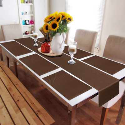 HOKiPO Rectangular Pack of 7 Table Placemat(Brown, PVC)