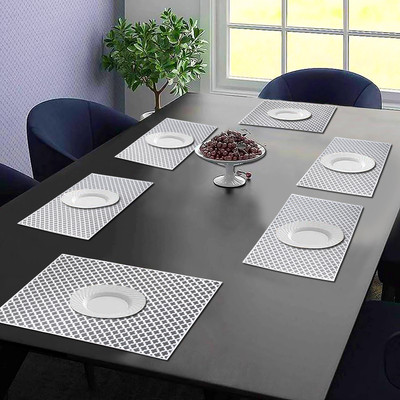Dakshya Industries Rectangular Pack of 6 Table Placemat(Silver, PVC)