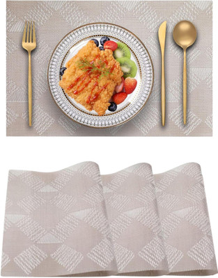 KitchEase Rectangular Pack of 3 Table Placemat(Brown, Grey, PVC)
