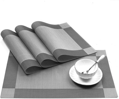 Baskety Rectangular Pack of 4 Table Placemat(Silver, PVC)