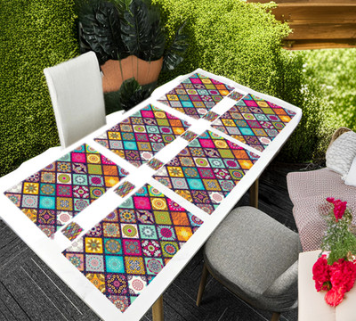 REVEXO Rectangular Pack of 6 Table Placemat(Multicolor, Gold, PVC)