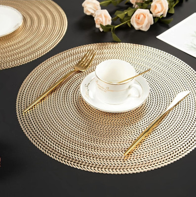 DELHI PVC CORP Round Pack of 2 Table Placemat(Gold, Lace)
