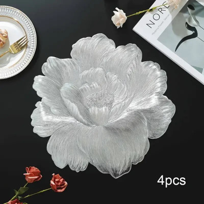 Dakshya Industries Round Pack of 4 Table Placemat(Silver, PVC)