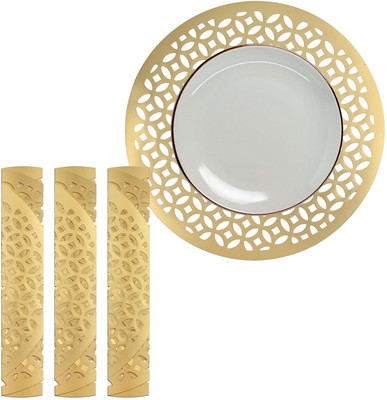 KUBER INDUSTRIES Round Pack of 4 Table Placemat(Gold, Leather)