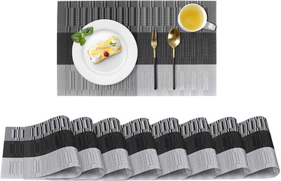 UniKart Rectangular Pack of 8 Table Placemat(Black, Grey, PVC)