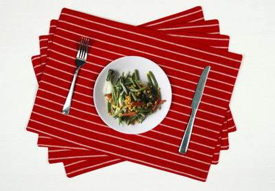 AIRWILL Rectangular Pack of 4 Table Placemat(Red, White, Cotton)