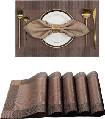 KitchEase Rectangular Pack of 5 Table Placemat(Brown, PVC)
