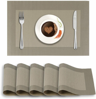 HOKiPO Rectangular Pack of 6 Table Placemat(Beige, PVC)