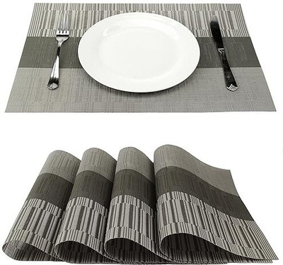 DANSR Rectangular Pack of 4 Table Placemat(Grey, Polyester)