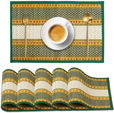 orric Rectangular Pack of 6 Table Placemat(Green, Cotton)