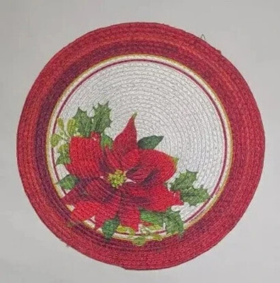 tansh Round Pack of 1 Table Placemat(Red, Jute)