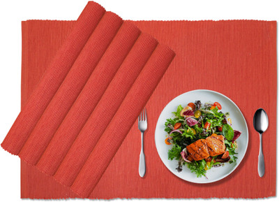 Home Colors Rectangular Pack of 6 Table Placemat(Orange, Cotton)