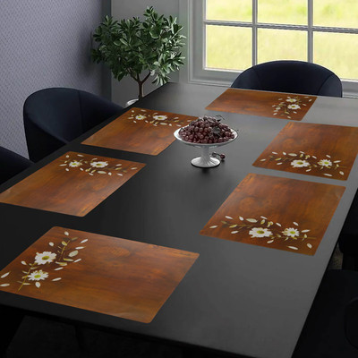 LooMantha Rectangular Pack of 6 Table Placemat(Brown, Polyester, PVC)