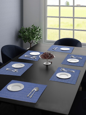 Saral Home Rectangular Pack of 6 Table Placemat(Blue, Cotton)