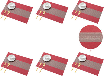 Bhaguji Rectangular Pack of 6 Table Placemat(Red, PVC)