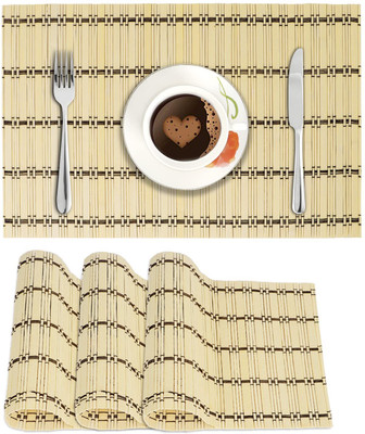 HOKiPO Rectangular Pack of 4 Table Placemat(Brown, Natural Bamboo)