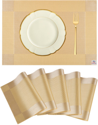 Heart Home Rectangular Pack of 6 Table Placemat(Gold, PVC)