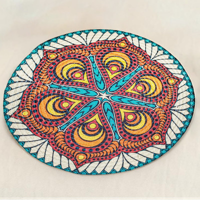 YELLOW WEAVES Round Pack of 4 Table Placemat(Red, Light Blue, Polyester)