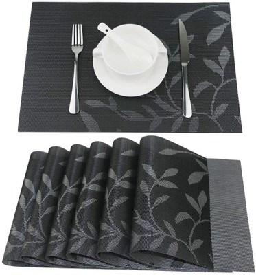 KitchEase Rectangular Pack of 6 Table Placemat(Black, PVC)