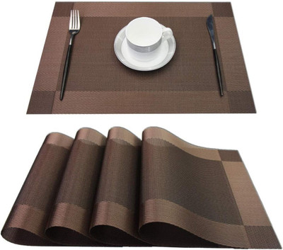Sugalsu Rectangular Pack of 4 Table Placemat(Brown, PVC)