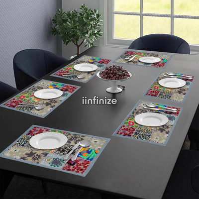 iinfinize Rectangular Pack of 6 Table Placemat(Grey, Cotton)