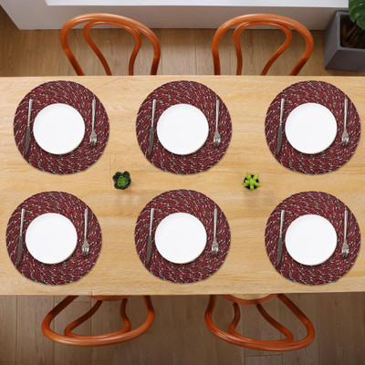 KUBER INDUSTRIES Round Pack of 6 Table Placemat(Maroon, Cotton)
